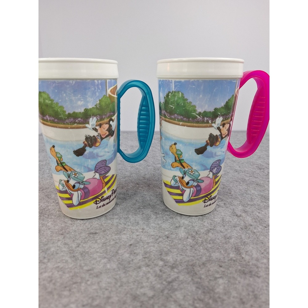 Disney Parks Refillable Travel Mugs Mickey Minnie Donald Daisy Set of 2 No Lids